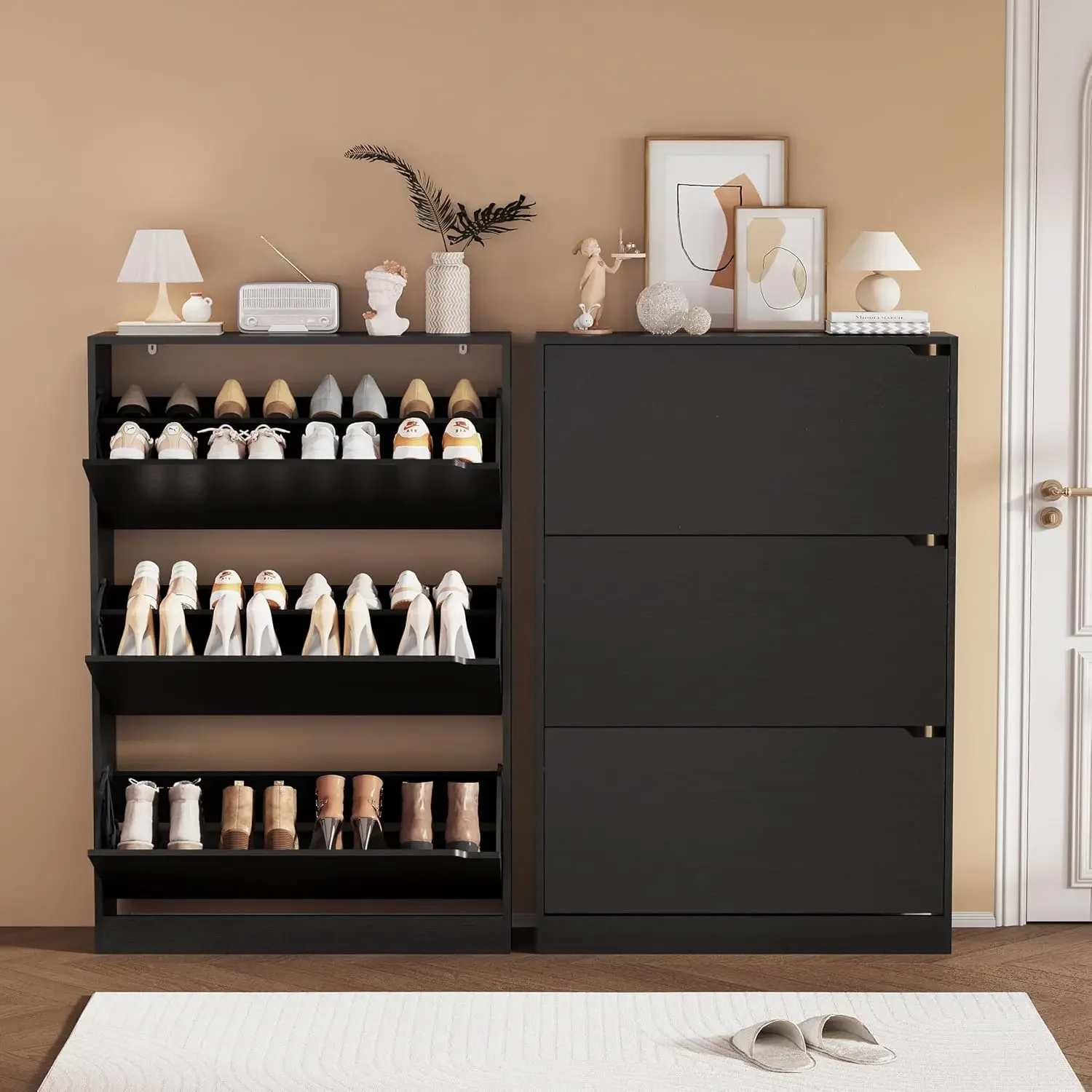 Shoe Storage Cabinet, Wood Sho - Shoe Rack Cabinet Narrow Entryway 评论和价格