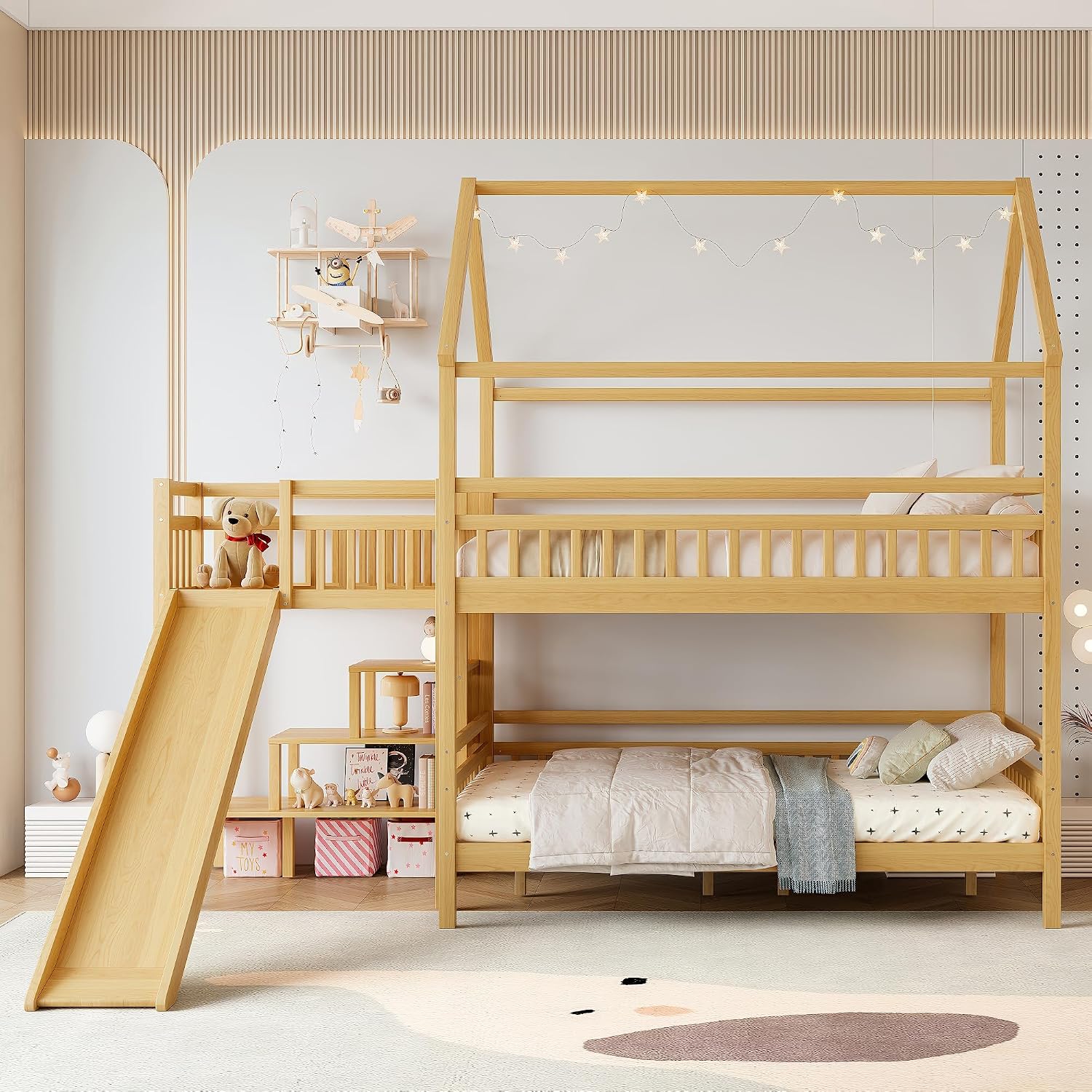 Full over Full Bunk Bed with P - Bunk Bed With Stairs And Slide 评论和价格