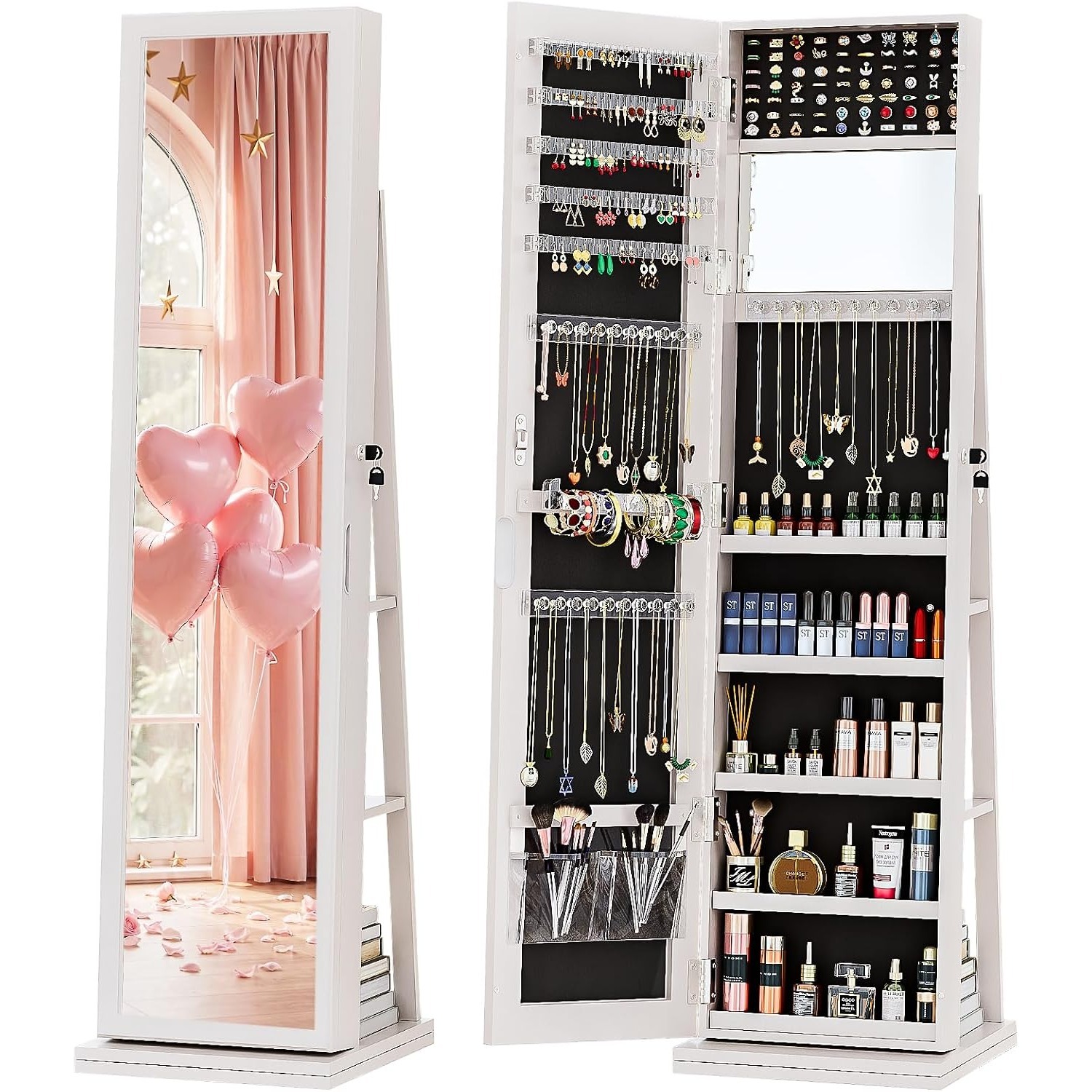 4-In-1 Jewelry Cabinet Jewelry - Full Length Mirror Jewelry Armoire 评论和价格