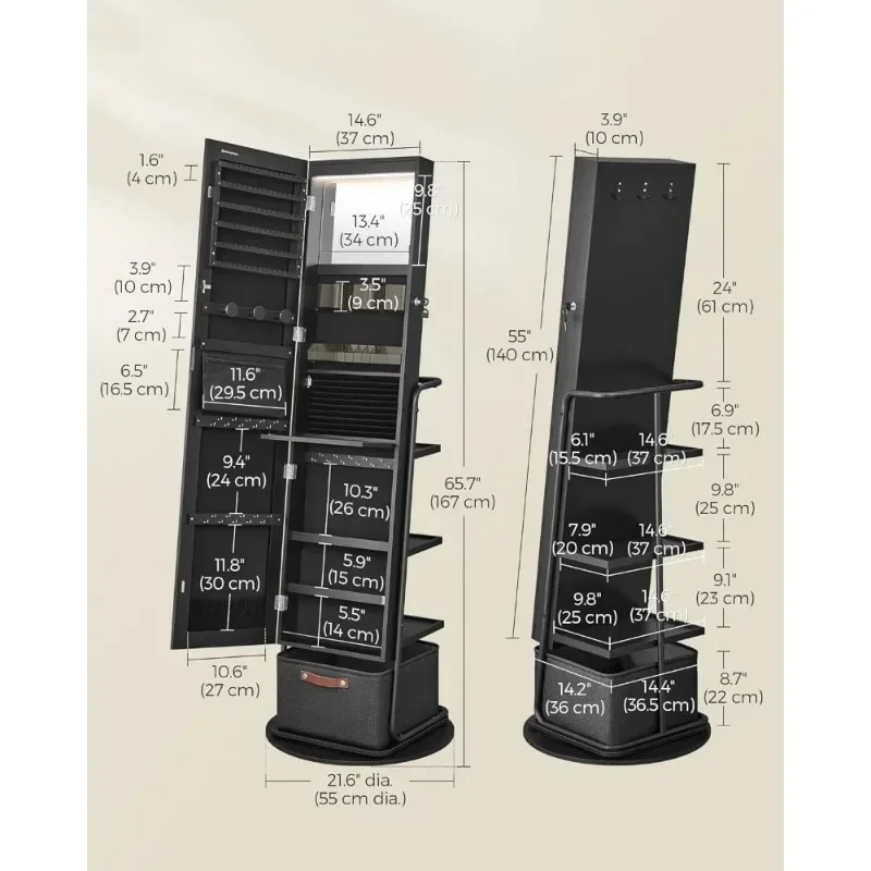 l 360° Swivel Mirrored Jewelry - Full Length Mirror Jewelry Armoire 评论和价格